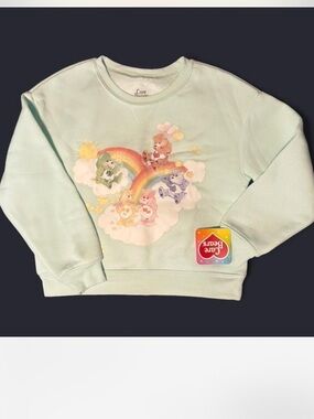 Care Bears Pastel Mint Crewneck Sweatshirt with Rainbow Graphic